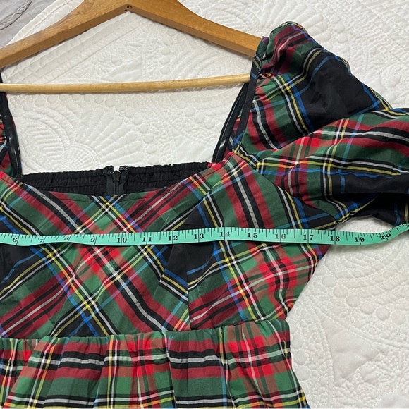 J CREW Puffed Sleeve Plaid Mini Dress Stewart Tartan Pockets Holiday Size 8 - Picture 8 of 14